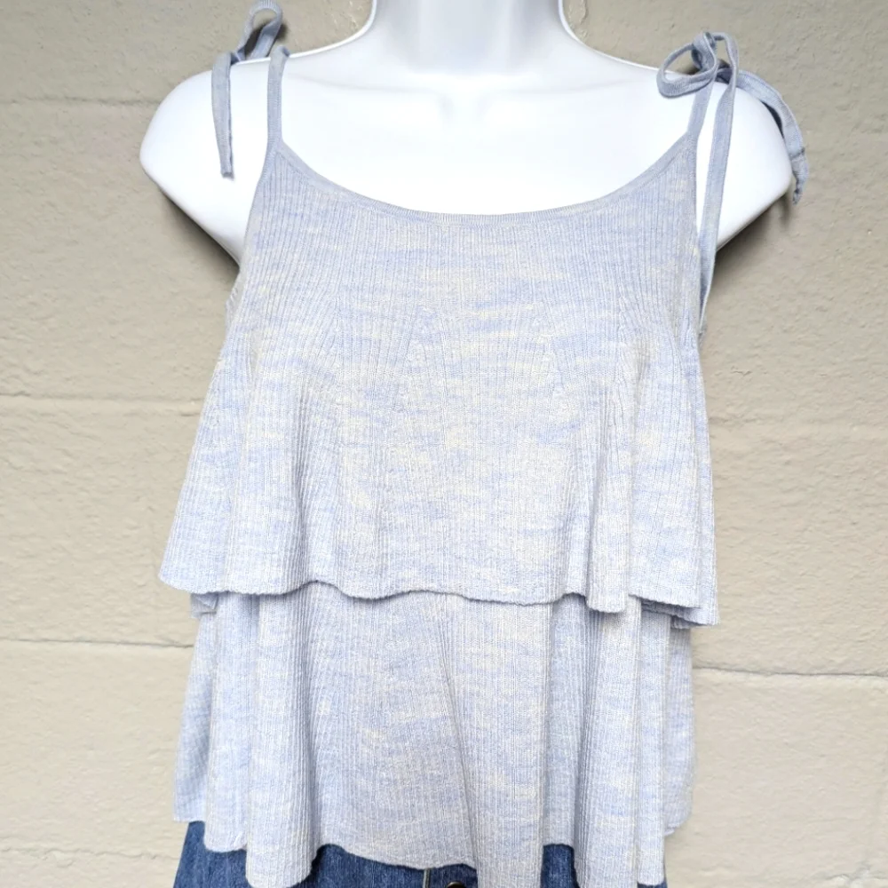 NWT J.Crew Merino Wool Knit Tank Top Size M Tiered Tie Straps Babydoll - Picture 1 of 8